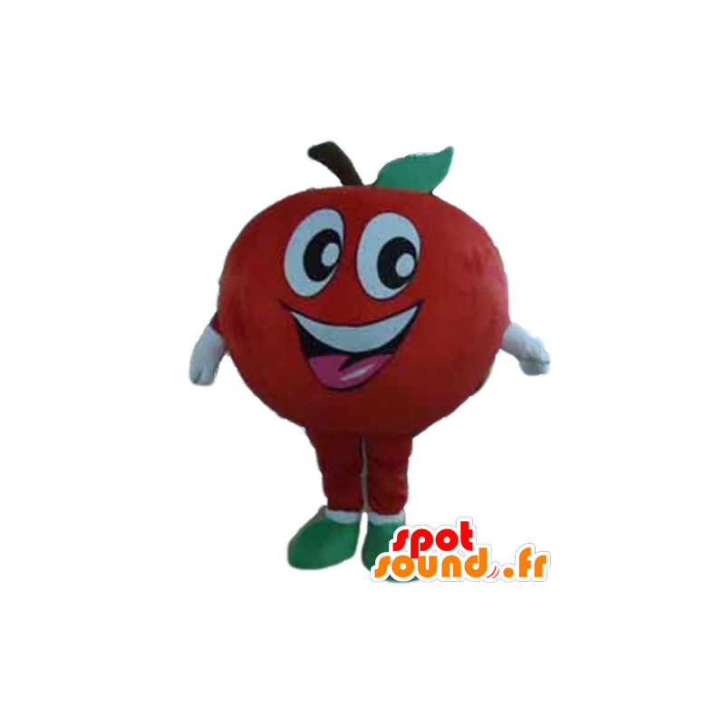 Mascotte de pomme rouge géante et souriante - MASFR028647 - Mascotte de fruits