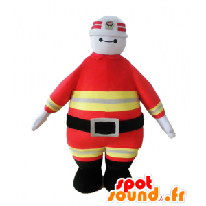 Brandmand maskot i orange og gul uniform - Spotsound maskot