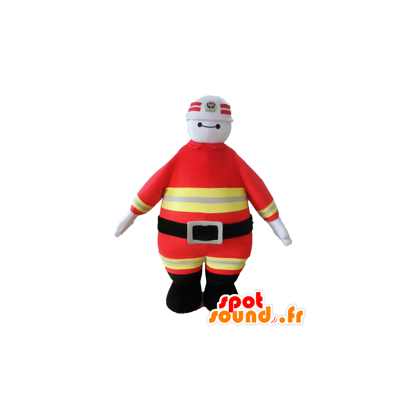 Mascotte de pompier en uniforme orange et jaune - MASFR028650 - Mascottes Humaines