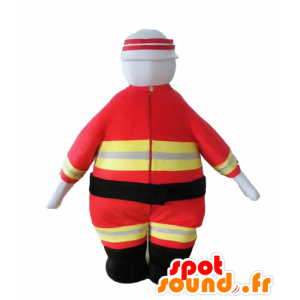 オレンジと黄色のユニフォームの消防士のマスコット-MASFR028650-人間のマスコット