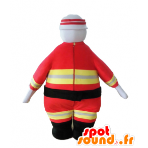 Mascotte de pompier en uniforme orange et jaune - MASFR028650 - Mascottes Humaines