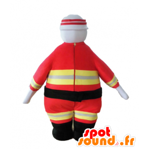 Brandmaskot i orange och gul uniform - Spotsound maskot