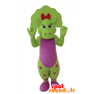Maskotti vihreää ja vaaleanpunaista dinosaurus täplikäs - MASFR028653 - Dinosaur Mascot