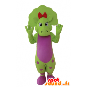 Mascotte de dinosaure vert et rose, à pois - MASFR028653 - Mascottes Dinosaure