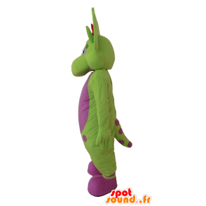 Mascotte de dinosaure vert et rose, à pois - MASFR028653 - Mascottes Dinosaure