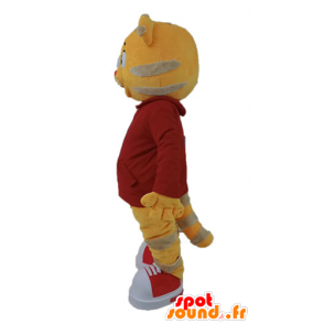 Orange und grau Maskottchen Katze in rot gekleidet - MASFR028655 - Katze-Maskottchen