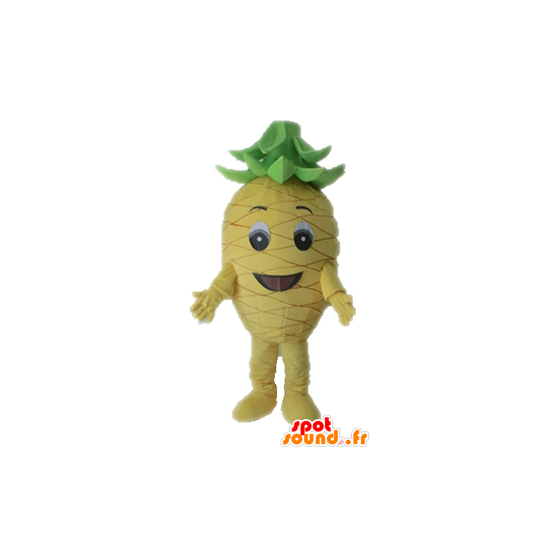 Mascotte d'ananas jaune et vert, géant. Mascotte de fruit - MASFR028663 - Mascotte de fruits