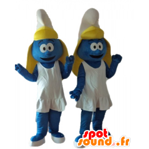 2 Smurfette mascote, personagem de desenho animado - MASFR028672 - Mascottes Les Schtroumpf