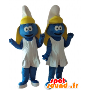 2 Smurfette μασκότ, χαρακτήρες κινουμένων σχεδίων - MASFR028672 - Mascottes Les Schtroumpf