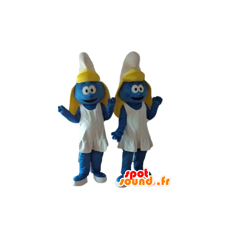 2 Smurfette mascot, cartoon character - MASFR028672 - Mascots the Smurf