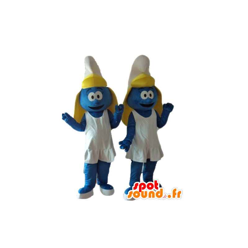 2 Smurfette mascote, personagem de desenho animado - MASFR028672 - Mascottes Les Schtroumpf