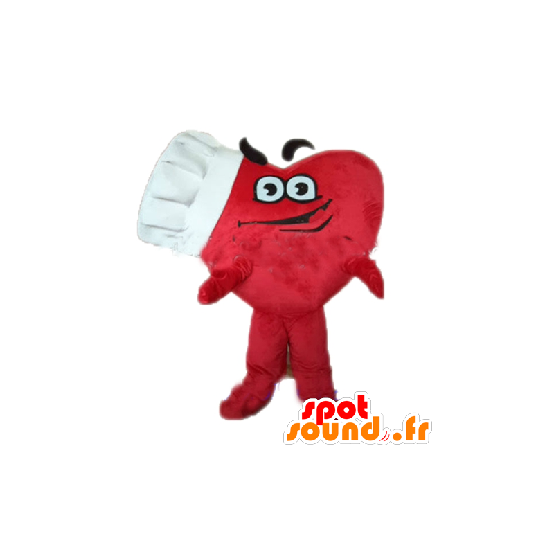 Reuze rood hart mascotte met een toque - MASFR028679 - Valentine Mascot