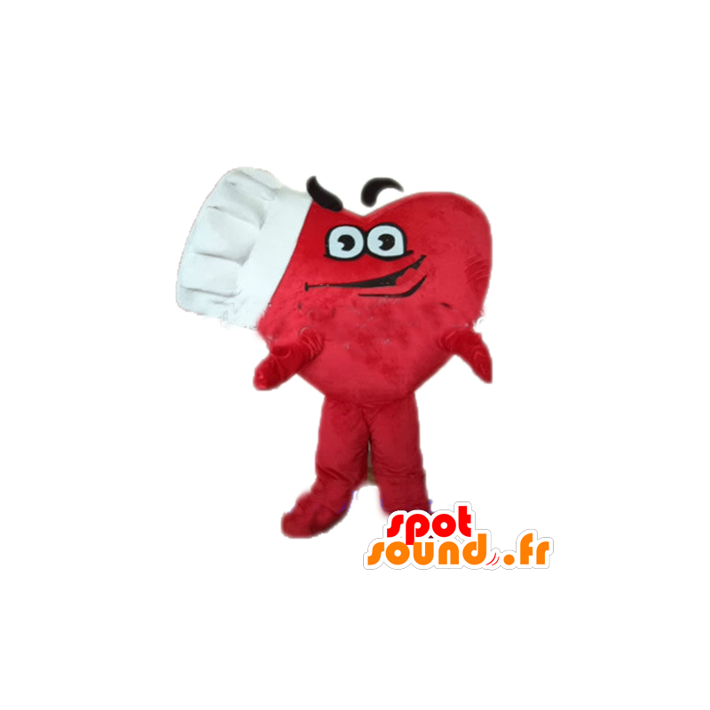 γιγαντιαία κόκκινη καρδιά μασκότ με ένα σκούφο - MASFR028679 - Valentine μασκότ