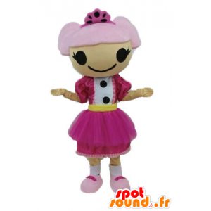 Roze haren meisje mascotte. Doll Mascot - MASFR028682 - Mascottes Boys and Girls