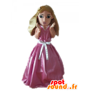 Blonde Prinzessin Maskottchen in einem rosafarbenen Kleid gekleidet - MASFR028683 - Menschliche Maskottchen