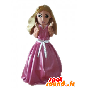 Principessa bionda mascotte vestita con un abito rosa - MASFR028683 - Umani mascotte