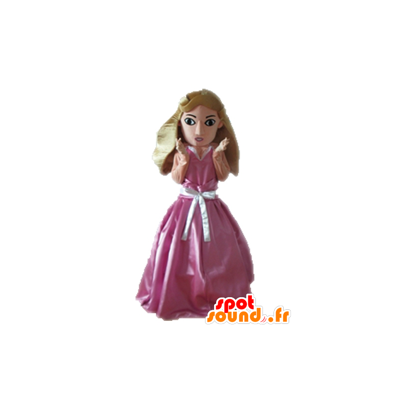 Blonde Prinzessin Maskottchen in einem rosafarbenen Kleid gekleidet - MASFR028683 - Menschliche Maskottchen