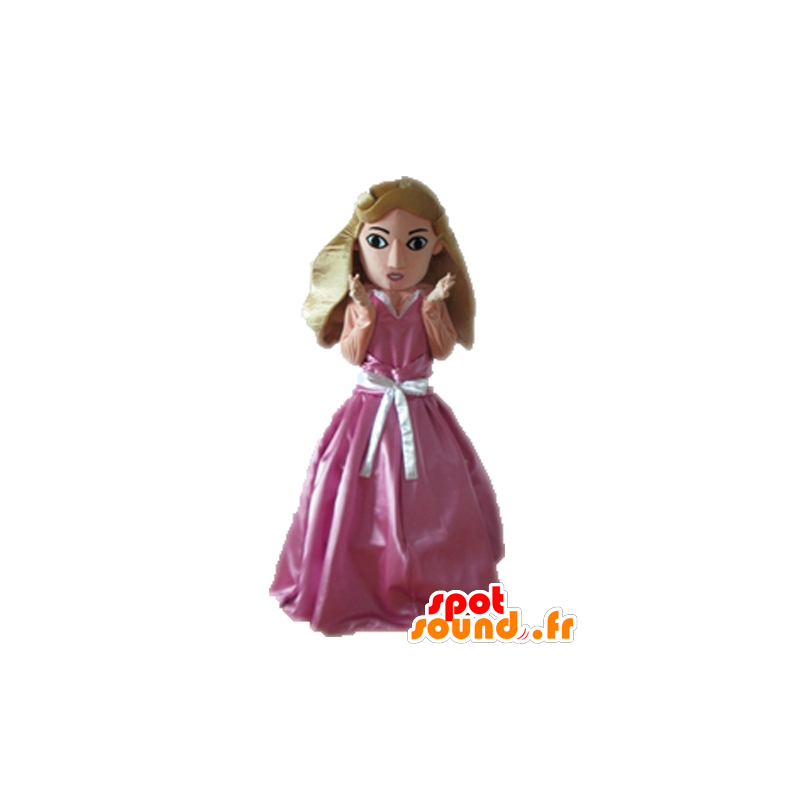 Mascote princesa loira vestida com um vestido rosa - MASFR028683 - Mascotes humanos