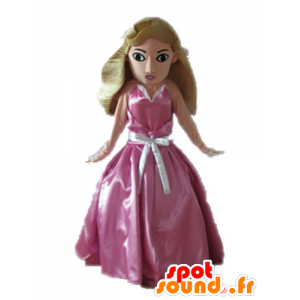 Blonde prinses mascotte gekleed in een roze jurk - MASFR028683 - Human Mascottes