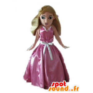 Blonde prinsessen maskot kledd i en rosa kjole - MASFR028683 - menneskelige Maskoter