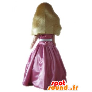 Blonde Prinzessin Maskottchen in einem rosafarbenen Kleid gekleidet - MASFR028683 - Menschliche Maskottchen