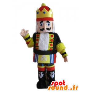 Koning mascotte houdt geel, zwart en rood - MASFR028686 - Human Mascottes