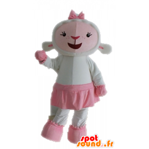 Mascotte de mouton blanc et rose. Mascotte d'agneau - MASFR028687 - Mascottes Mouton