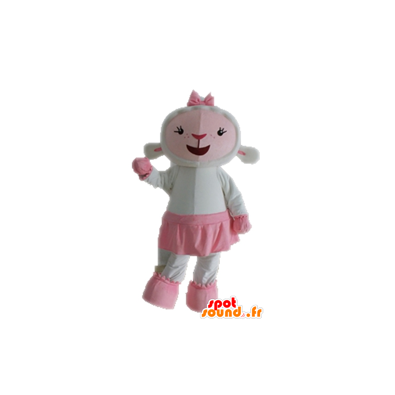 Mascotte de mouton blanc et rose. Mascotte d'agneau - MASFR028687 - Mascottes Mouton