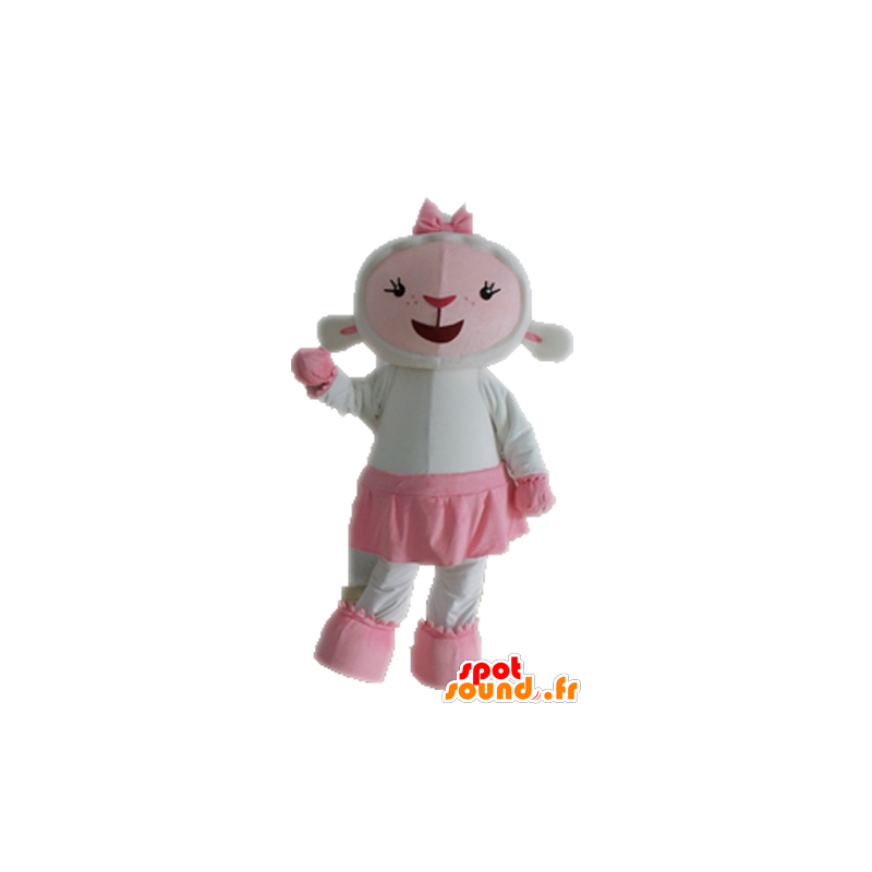Mascotte rosa e pecore bianche. mascotte Lamb - MASFR028687 - Pecore mascotte