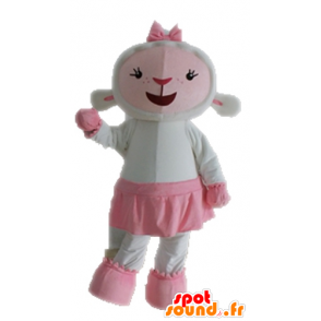 Mascotte rosa e pecore bianche. mascotte Lamb - MASFR028687 - Pecore mascotte