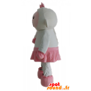 Mascotte de mouton blanc et rose. Mascotte d'agneau - MASFR028687 - Mascottes Mouton