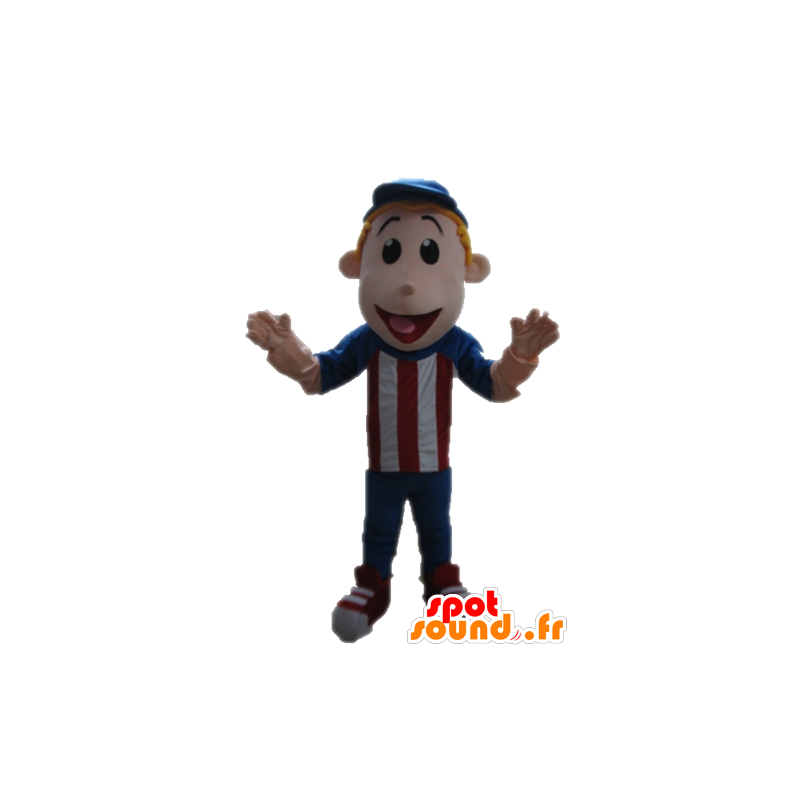 Mascot menino vestido em vermelho, branco e azul - MASFR028688 - Mascotes Boys and Girls