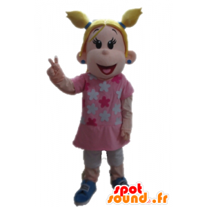 Mascotte de fillette blonde, habillée en rose - MASFR028689 - Mascottes Garçons et Filles