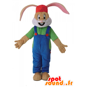 Bruin konijn mascotte gekleed overalls - MASFR028694 - Mascot konijnen