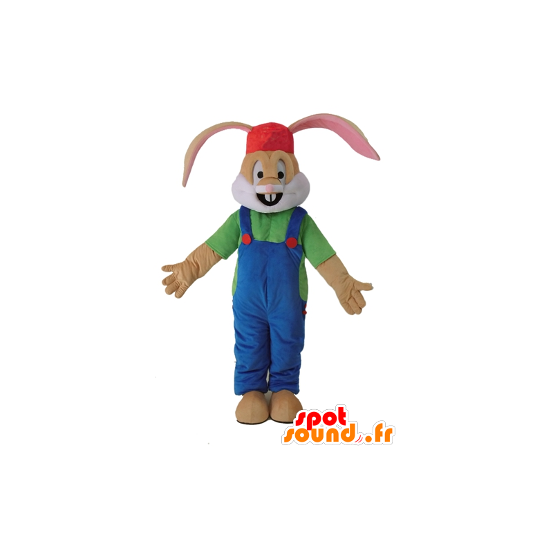 Brown rabbit mascot dressed in overalls - MASFR028694 - Rabbit mascot