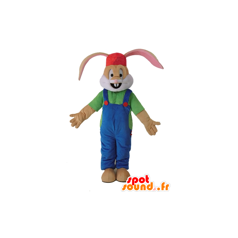 Brun kanin maskot klædt i overalls - Spotsound maskot kostume