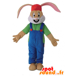 Brown rabbit mascot dressed in overalls - MASFR028694 - Rabbit mascot