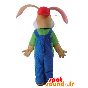 Brun kanin maskot klædt i overalls - Spotsound maskot kostume
