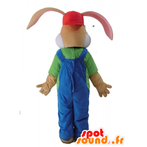 Brązowy królik maskotka ubrana kombinezony - MASFR028694 - króliki Mascot