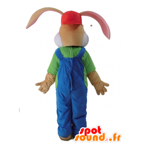 Braunes Kaninchen Maskottchen in Overalls gekleidet - MASFR028694 - Hase Maskottchen