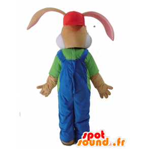Brązowy królik maskotka ubrana kombinezony - MASFR028694 - króliki Mascot