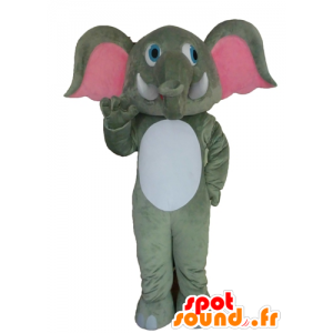 Mascotte d'éléphant gris, blanc et rose, géant - MASFR028696 - Mascottes Elephant