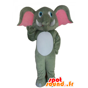 Mascot olifant grijs, wit en roze, reuze