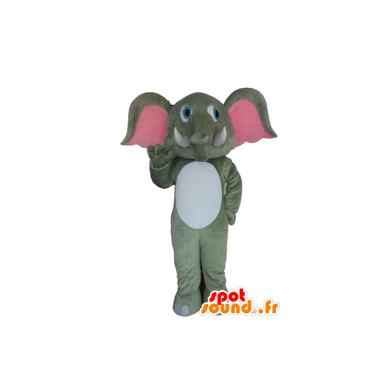 Mascotte d'éléphant gris, blanc et rose, géant - MASFR028696 - Mascottes Elephant