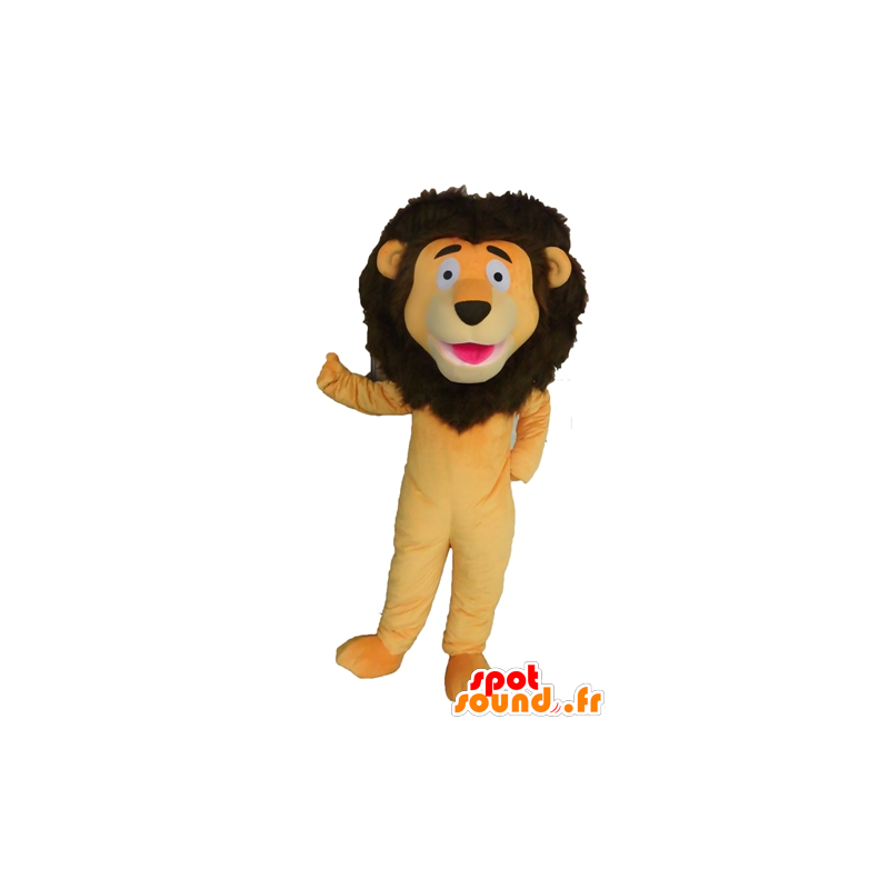 Orange lion mascot and brown giant - MASFR028697 - Lion mascots