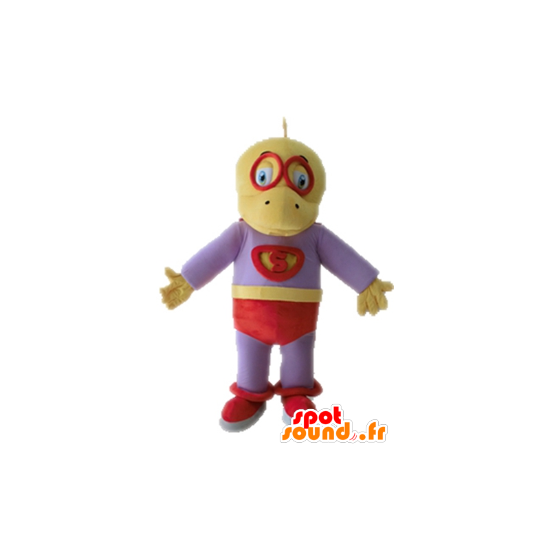 Mascote dinossauro amarelo e roxo vestido como um super-herói - MASFR028700 - Mascot Dinosaur