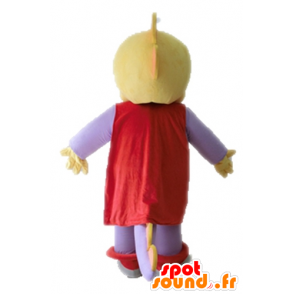 Mascote dinossauro amarelo e roxo vestido como um super-herói - MASFR028700 - Mascot Dinosaur