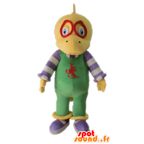 Gul dinosaur maskot kledd i kjeledress - MASFR028701 - Dinosaur Mascot