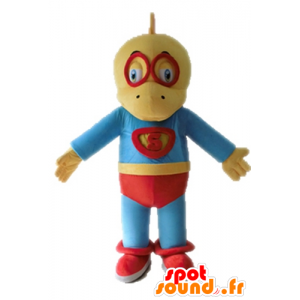 Maskotka żółty i niebieski dinozaur, ubrany jak superhero - MASFR028702 - dinozaur Mascot