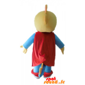 Maskotka żółty i niebieski dinozaur, ubrany jak superhero - MASFR028702 - dinozaur Mascot